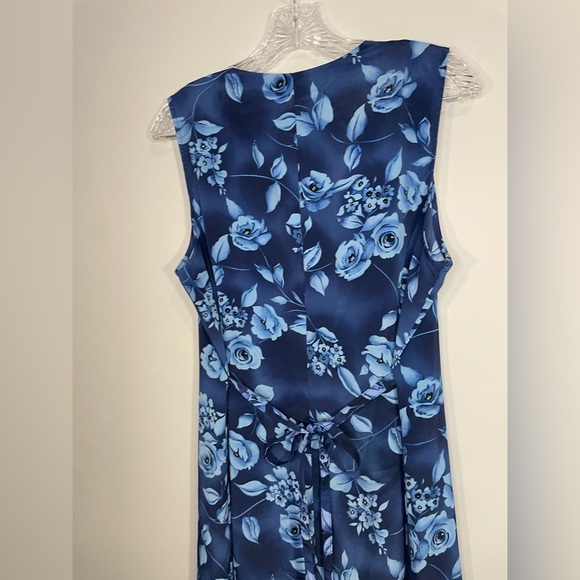 Vintage Expressions Sleeveless Button Front Tie Back Floral Blue Size 16W Maxi - Picture 13 of 16